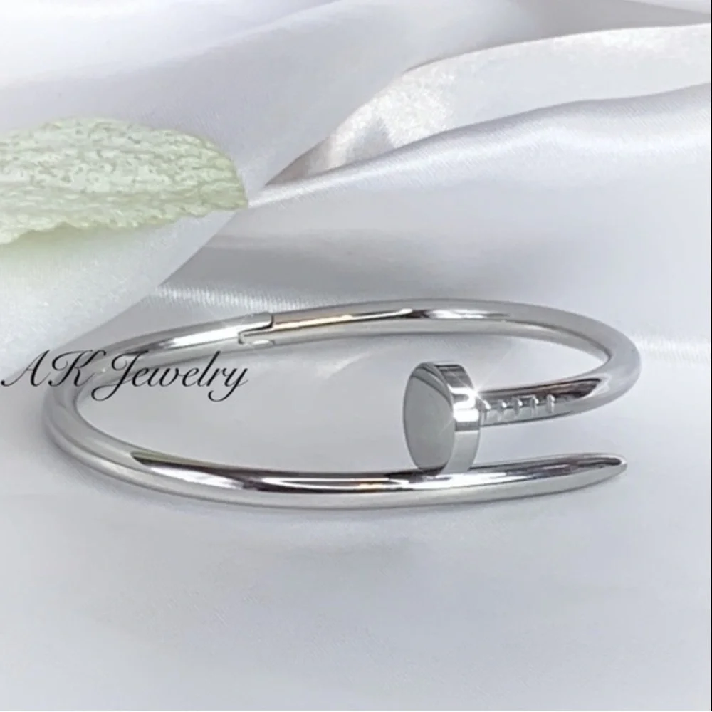💎Silver NAIL Bracelet, Titanium Stackable Bangle